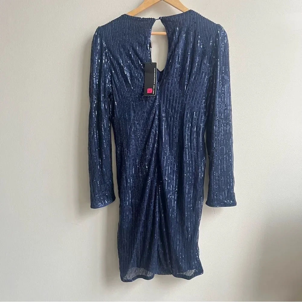 KANCY KOLE Womens Sexy V Neck Sequin Ruched Bodycon Mini Dress Long Sleeve Large